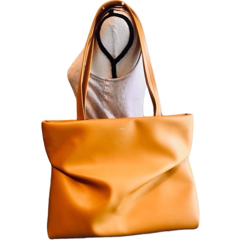 CHLOE Tote Bag Judy East West Calfskin Leather Shoulder Strap Soft Tan/Mus Roomy